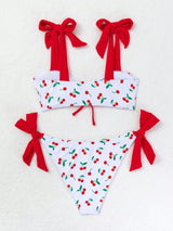 SHEIN Swim Mod Women Sexy Cherry Print Tied Bikini Set Summer