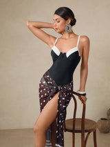 SHEIN Swim Oasis 1pc Elegant Black & White Polka Dot Push-Up One Piece Swimsuit