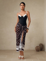 SHEIN Swim Oasis 1pc Elegant Black & White Polka Dot Push-Up One Piece Swimsuit