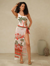 SHEIN Swim Oasis 1pc Women's One-Piece Swimsuit With Elegant Coconut Tree Design