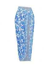 مايوه SHEIN Swim Oasis 26SS لربيع وصيف 26SS، شاطئي ومنتجعي أنيق راقٍ مطبوع بنقشة الزخارف الصينية المصنوعة من السيراميك قطعة واحدة