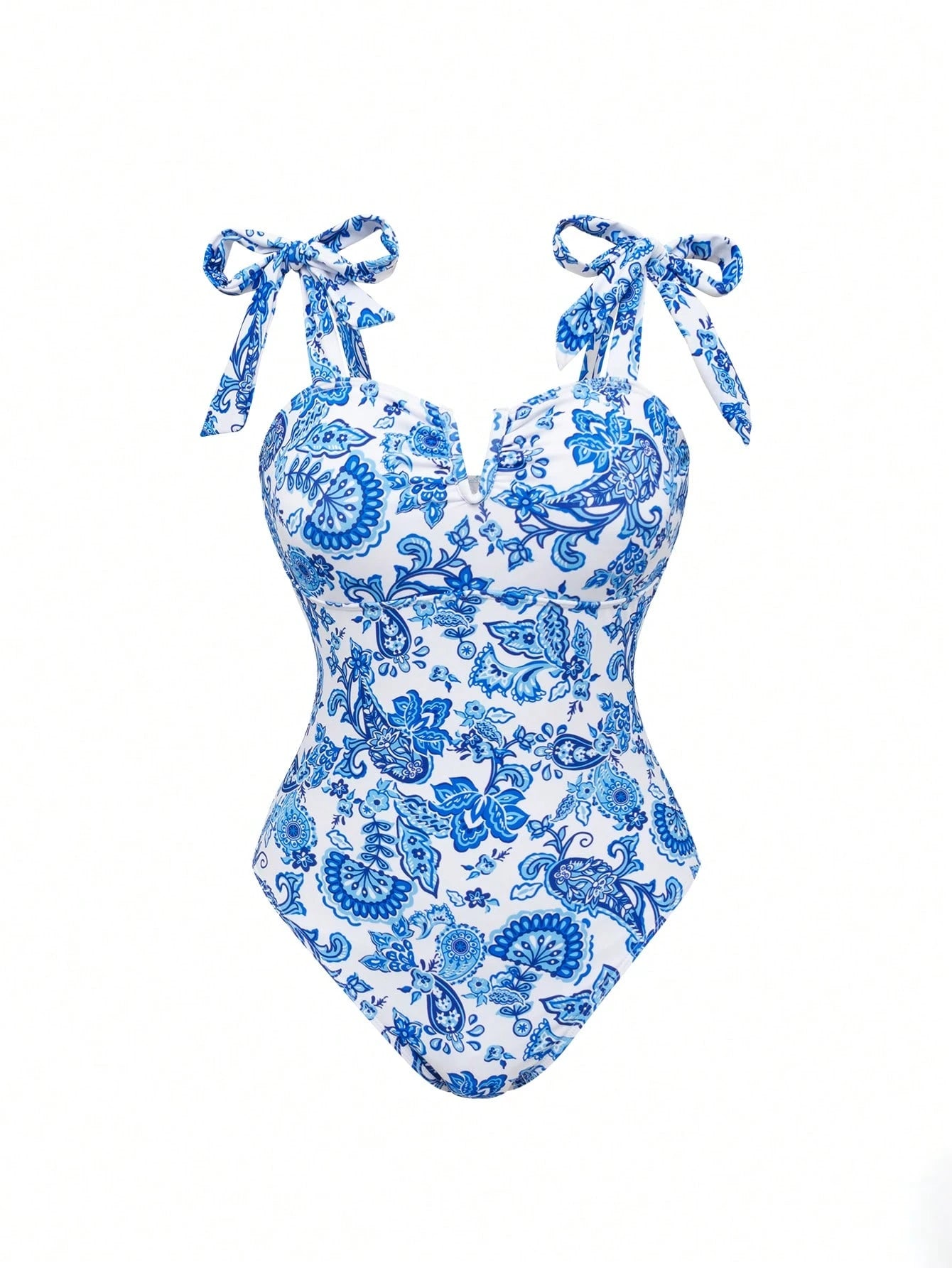 مايوه SHEIN Swim Oasis 26SS لربيع وصيف 26SS، شاطئي ومنتجعي أنيق راقٍ مطبوع بنقشة الزخارف الصينية المصنوعة من السيراميك قطعة واحدة