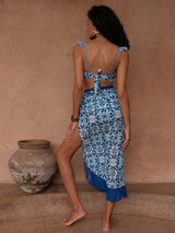 SHEIN Swim Oasis 3pcs/Set Women Knit Swimwear With Ruffled Spaghetti Strap Backless Top