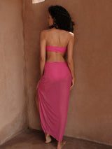 SHEIN Swim Oasis Springbreak 3-Piece Solid Color Floral 3D Print Bandeau Crop Top, Bikini