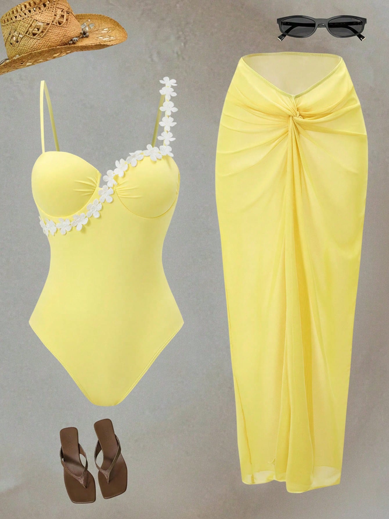 SHEIN Swim Oasis Summer Beach Outfits For Women Women's Push Up One-Piece Yellow Swimsuit