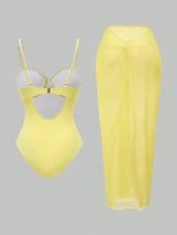 SHEIN Swim Oasis Summer Beach Outfits For Women Women's Push Up One-Piece Yellow Swimsuit