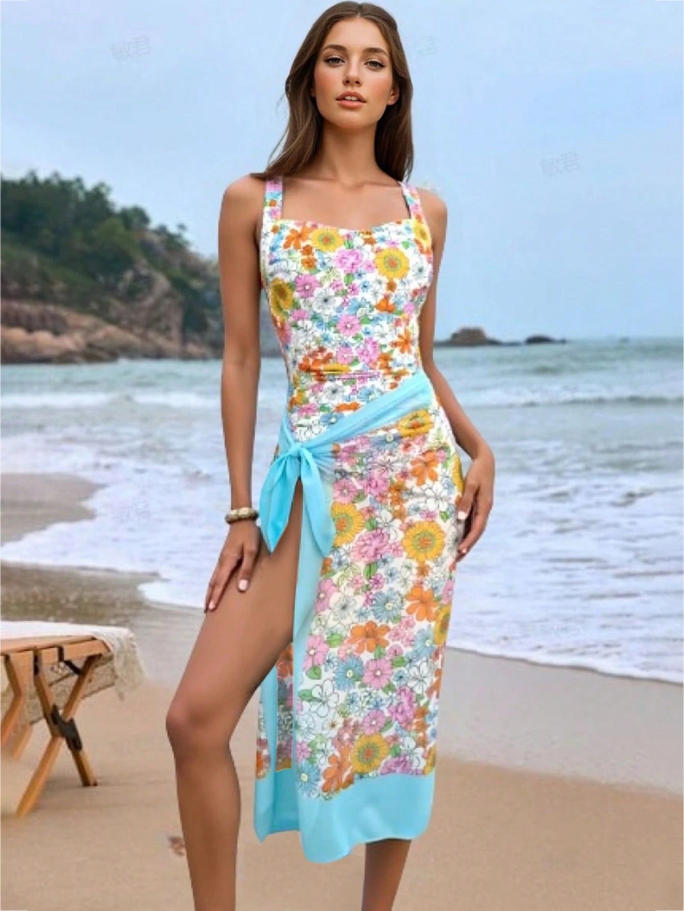 SHEIN Swim Oasis Sweet Ditsy Floral Wide Strap Ruched Countryside Style Women Vacation Bikini