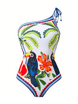 SHEIN Swim Oasis Women's 2pcs Tropical Print Sexy Vintage Romantic High-End Fashion Swimsuit + Skirt Beach