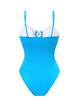 SHEIN Swim SXY One Piece Swimsuit With Detachable Straps, Shiny Fabric, Hollow Design, Metal Starfish Detail