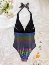 SHEIN Swim Vcay 1pc Women's Rainbow Crocodile Skin Print One-Piece Swimsuit