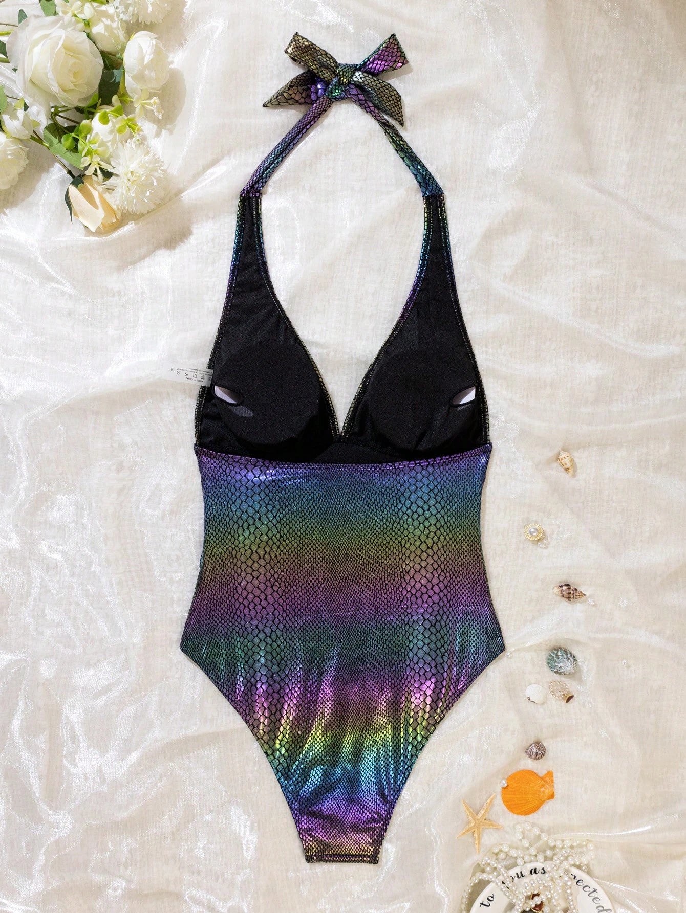 SHEIN Swim Vcay 1pc Women's Rainbow Crocodile Skin Print One-Piece Swimsuit