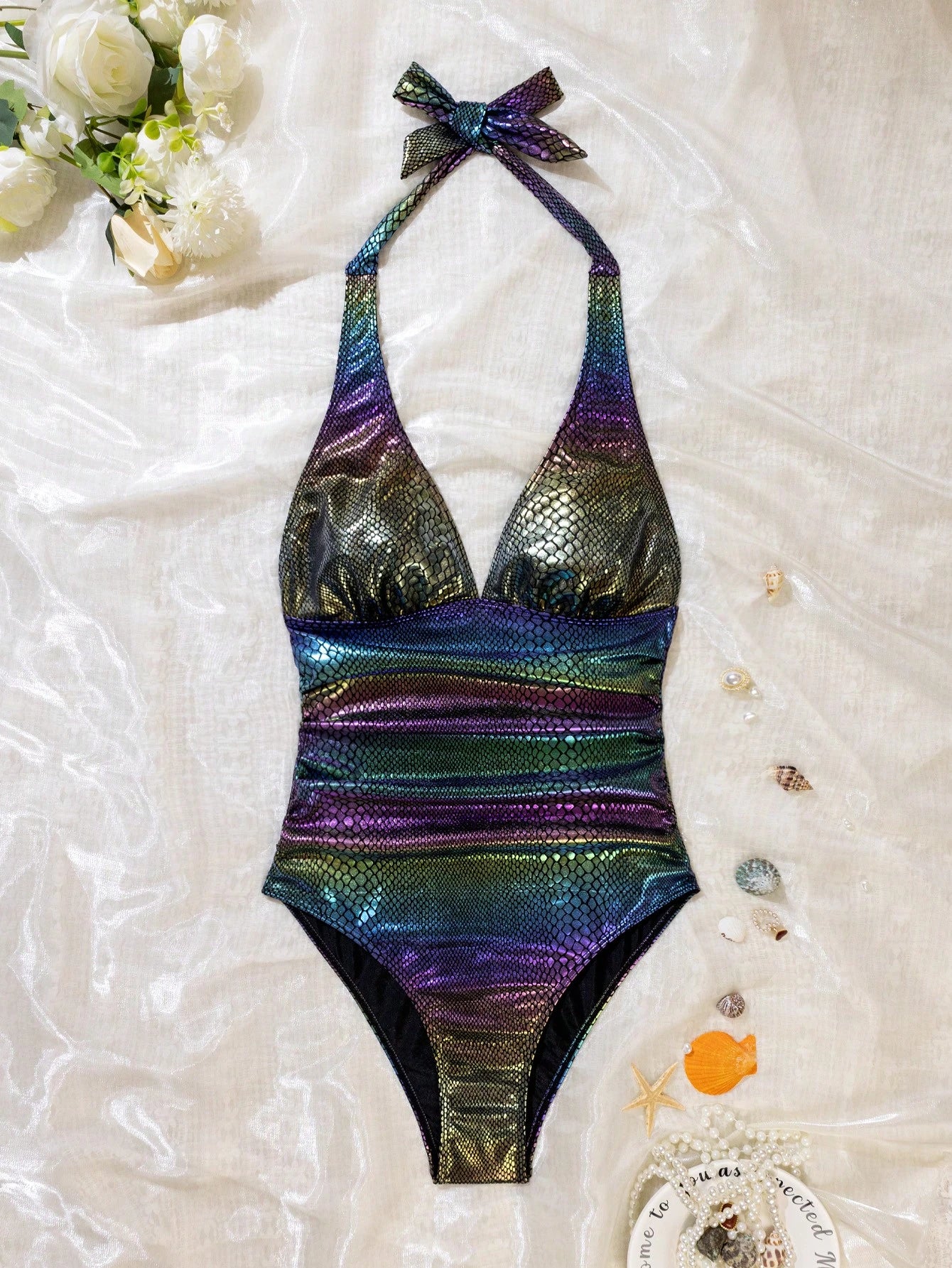 SHEIN Swim Vcay 1pc Women's Rainbow Crocodile Skin Print One-Piece Swimsuit