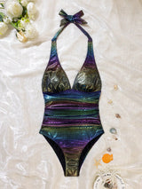 SHEIN Swim Vcay 1pc Women's Rainbow Crocodile Skin Print One-Piece Swimsuit