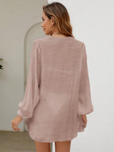SHEIN Swim Vcay Summer Beach 1pc Rolled Sleeve Button Up Kimono Carnival Casual Blousebutton Down