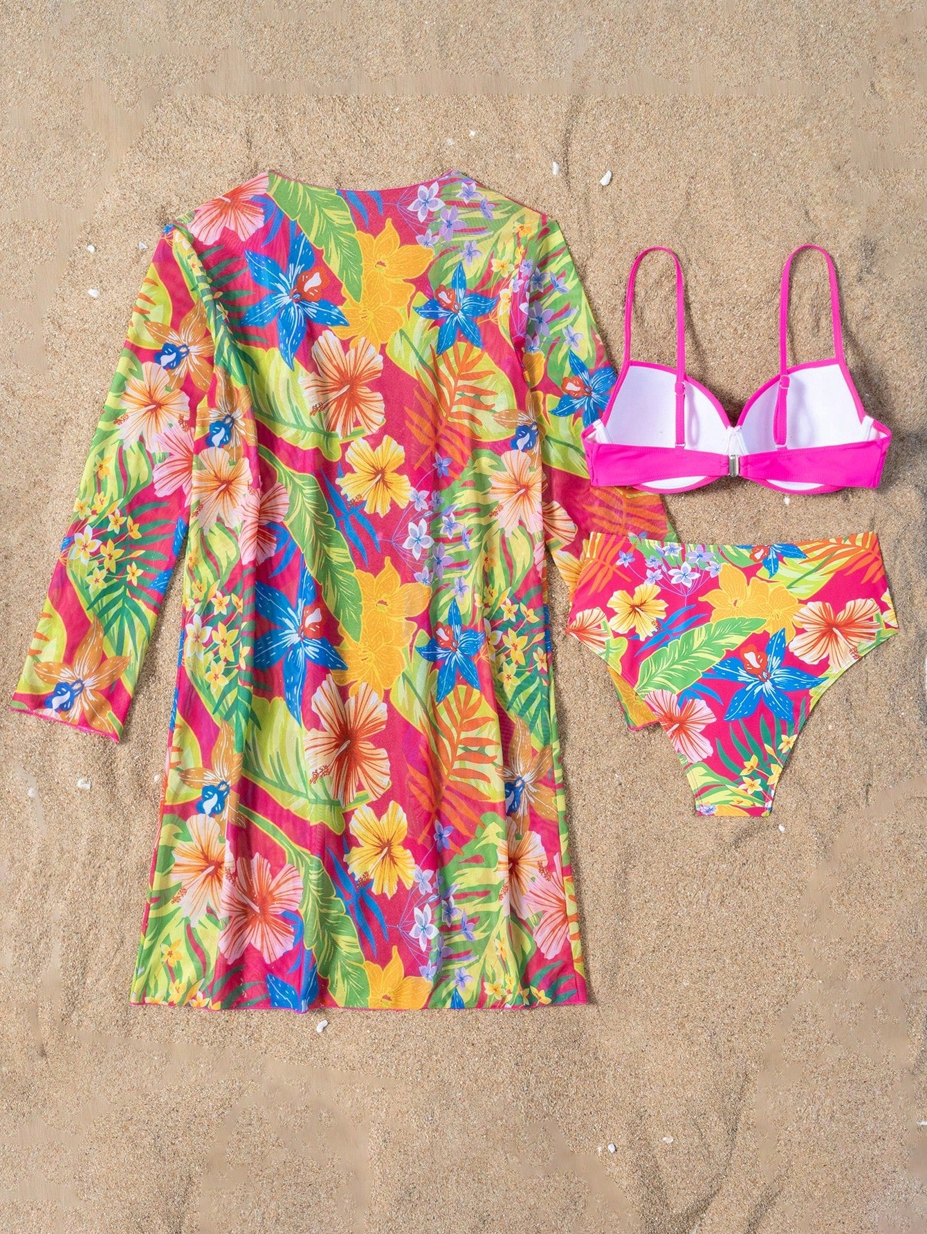 SHEIN Swim Vcay Women's Summer Beach Vacation Sexy Gathered Push-Up Bikini Set