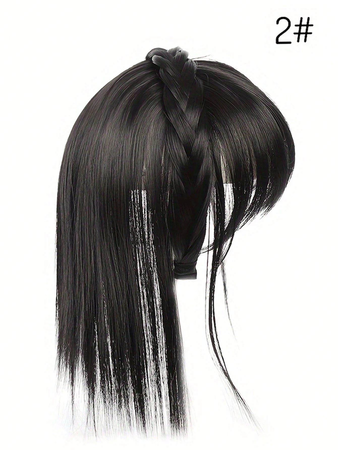 Black hair extension with a clip on a white background