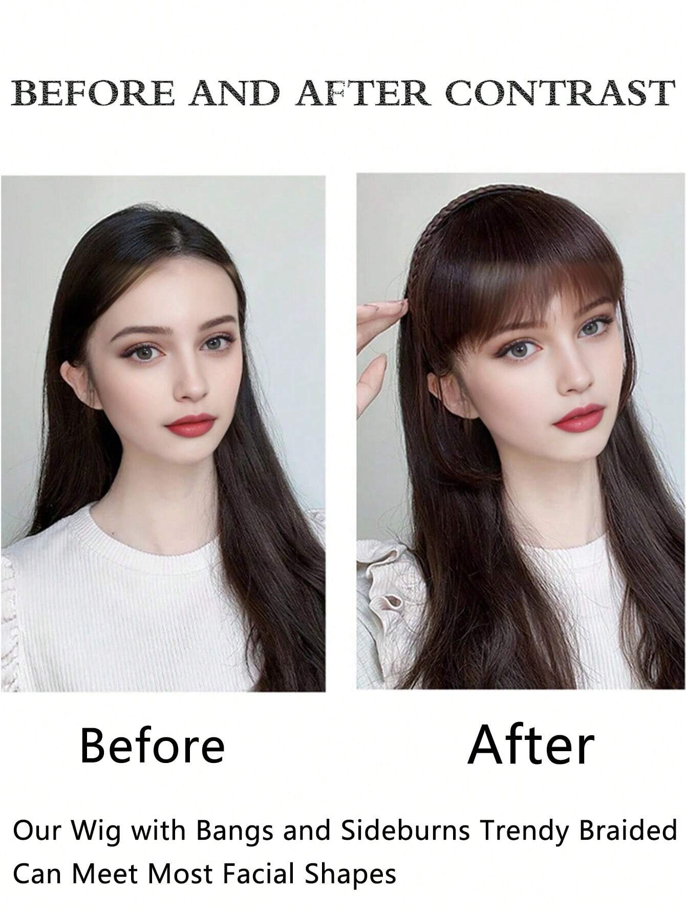 وصلة شعر صناعية سوداء من SHEIN، غرة أمامية، مشبك شعر أسود