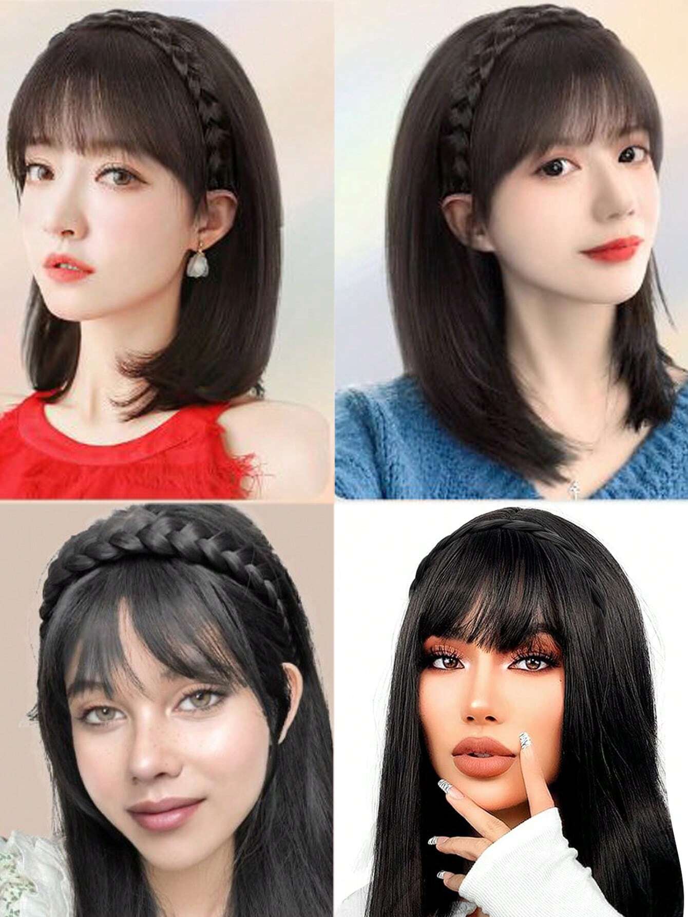 وصلة شعر صناعية سوداء من SHEIN، غرة أمامية، مشبك شعر أسود