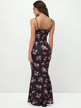 SHEIN TRNVIE Floral Draped Neck Maxi Dress For Women