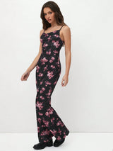 SHEIN TRNVIE Floral Draped Neck Maxi Dress For Women