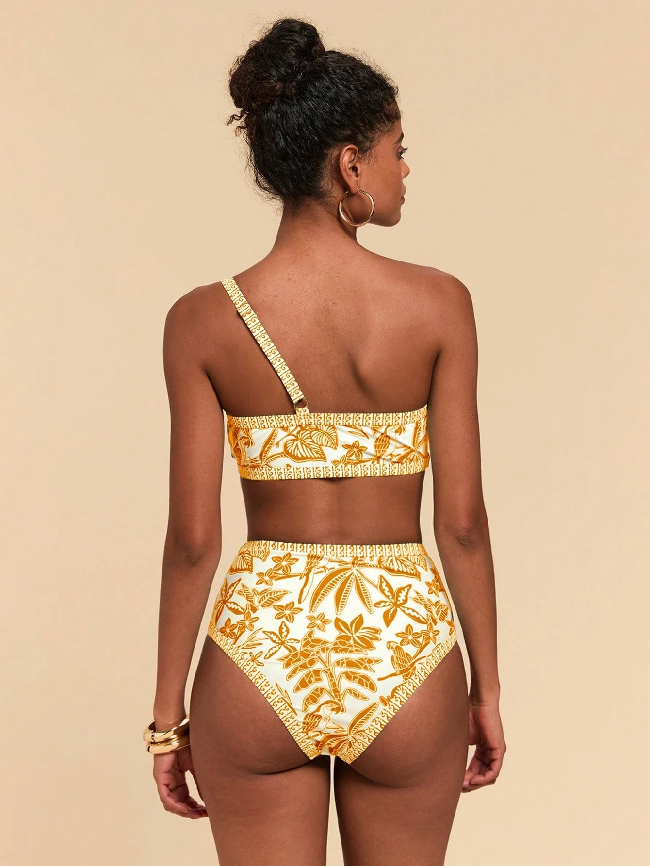 SHEIN Travachic Women's Summer Beach Vacation Floral Print One Shoulder Bikini Set