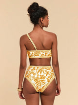 SHEIN Travachic Women's Summer Beach Vacation Floral Print One Shoulder Bikini Set