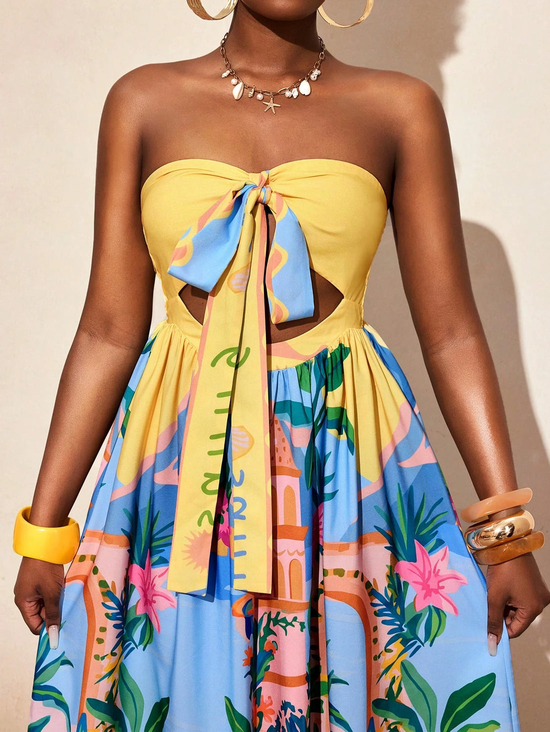 SHEIN VaVaBold 2026 Women's Yellow Summer Boho Beach Vacation Holiday Dress - view 4