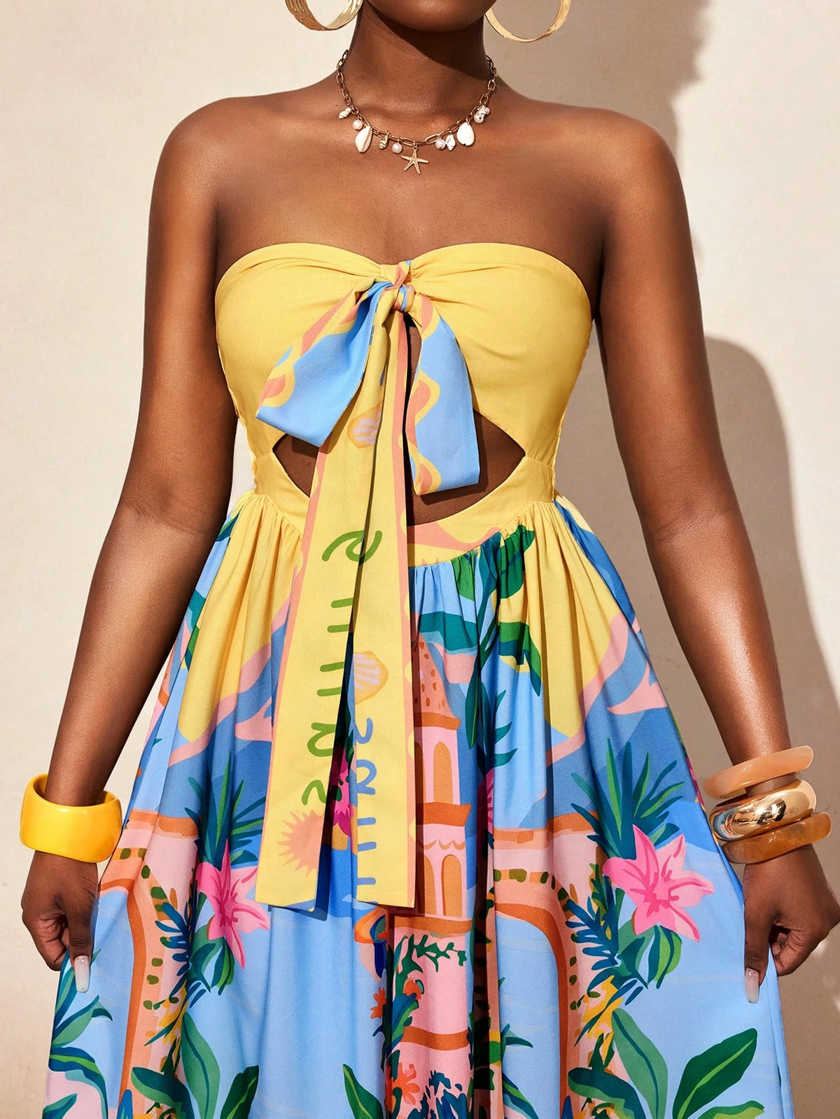 SHEIN VaVaBold 2026 Women's Yellow Summer Boho Beach Vacation Holiday Dress