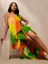 SHEIN Vixey Ombre Printed Chiffon One Shoulder Asymmetrical Hem Top