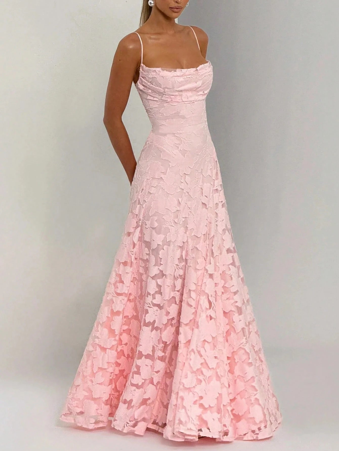 SHEIN Vuslat Women's Long Jacquard Dress, French Romantic Garden Tea Party Double-Layer Jacquard Elegant Lady Dress, Waist Cinched A-Line Long Dress
