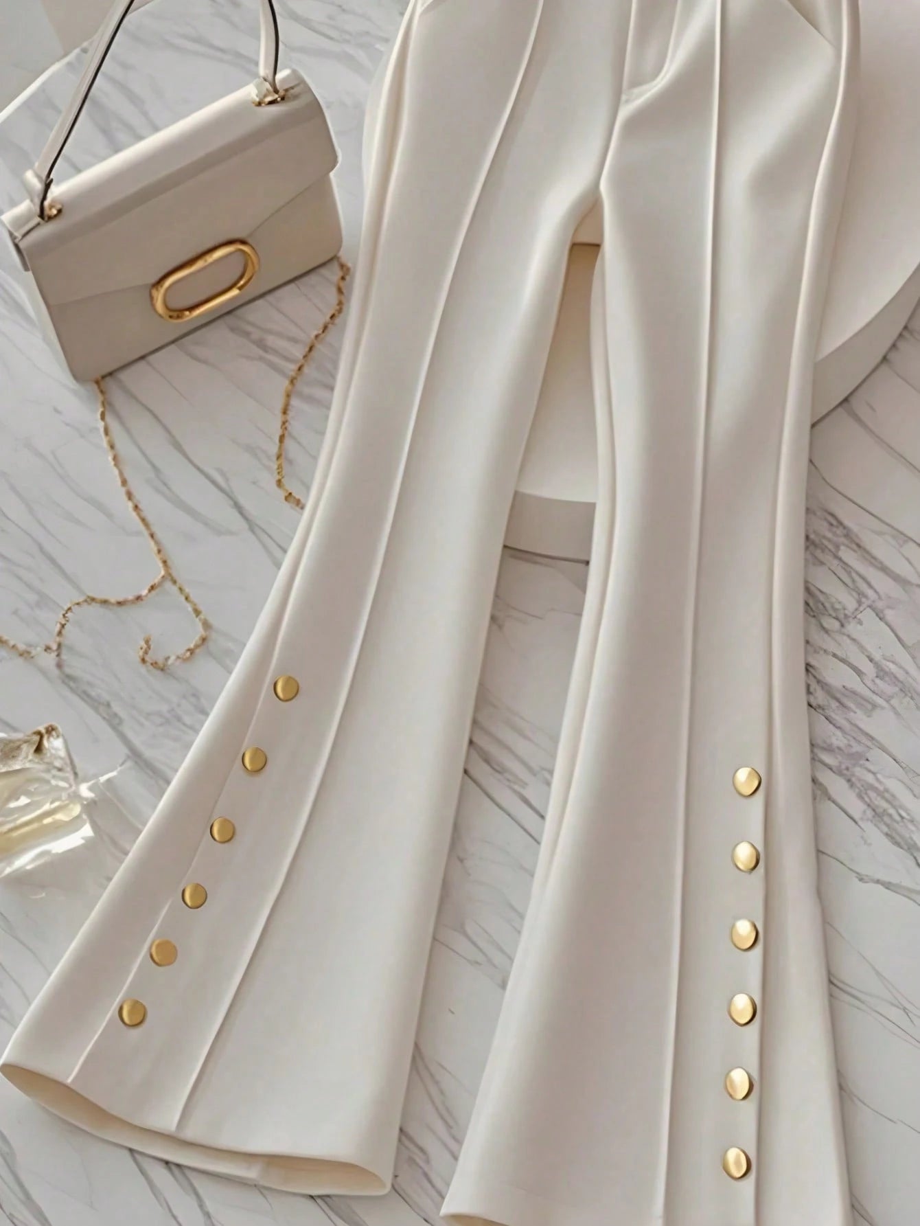 SHEIN Women's Summer Solid Color Versatile Daily Commute Slimming High Waist Flared Pants