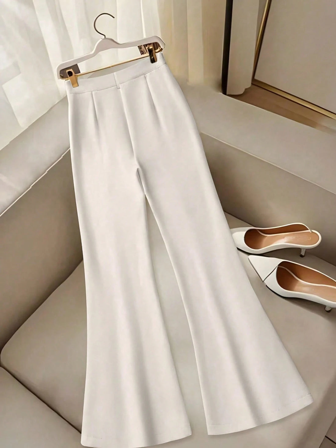 SHEIN Women's Summer Solid Color Versatile Daily Commute Slimming High Waist Flared Pants - view 2