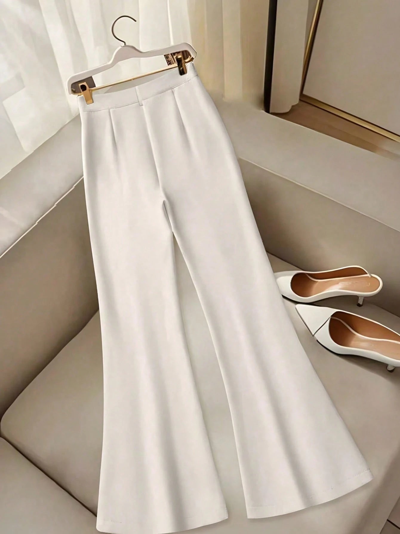 SHEIN Women's Summer Solid Color Versatile Daily Commute Slimming High Waist Flared Pants