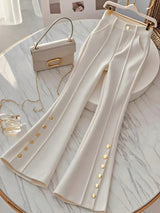 Women's Summer Solid Color Versatile Daily Commute Slimming High Waist Flared Pants