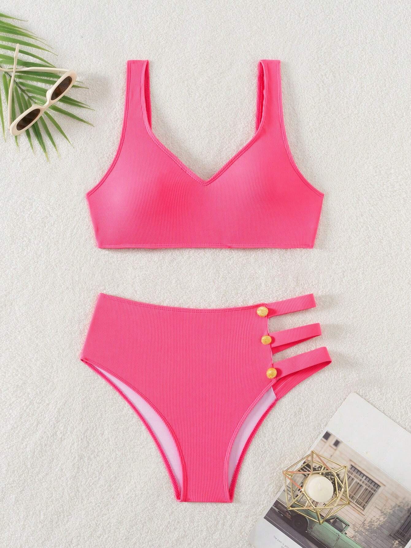 SHEIN Women's Bikini Set, Small Plaid Fabric Summer Beach