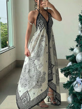 SHEIN Women's Boho Style Sleeveless Asymmetrical Loose Floral Print Dress, Casual Summer Dress, Suitable For Various Body Types Vacation Party Elegant