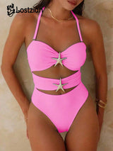SHEIN Elegant Pink Bikini Set For Summer Beach Vacation