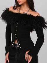 SHEIN Women's Fashionable Elegant Comfortable Faux Fur Off Shoulder Collar