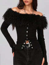 SHEIN Women's Fashionable Elegant Comfortable Faux Fur Off Shoulder Collar