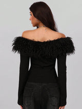 SHEIN Women's Fashionable Elegant Comfortable Faux Fur Off Shoulder Collar