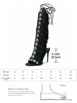SHEIN Women's Knee-High Heeled Boots With Gemstone And Tassel Decor , Black