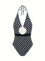 SHEIN Women's Summer Beach Holiday Elegant Tight Casual One-Piece Swimsuit, 2 Pieces Set