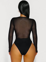 SHEIN Zolique Spring And Summer Party Sexy Street Transparent Mesh Fabric Splicing Mesh Mesh Splicing Bodysuit