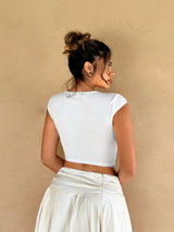 SHEIN Foxxy French Retro Vacation Tops Spring-Summer Slim Fit Pleated Bust Crop Top