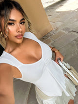 SHEIN Foxxy French Retro Vacation Tops Spring-Summer Slim Fit Pleated Bust Crop Top