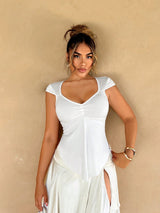 SHEIN Foxxy French Retro Vacation Tops Spring-Summer Slim Fit Pleated Bust Crop Top