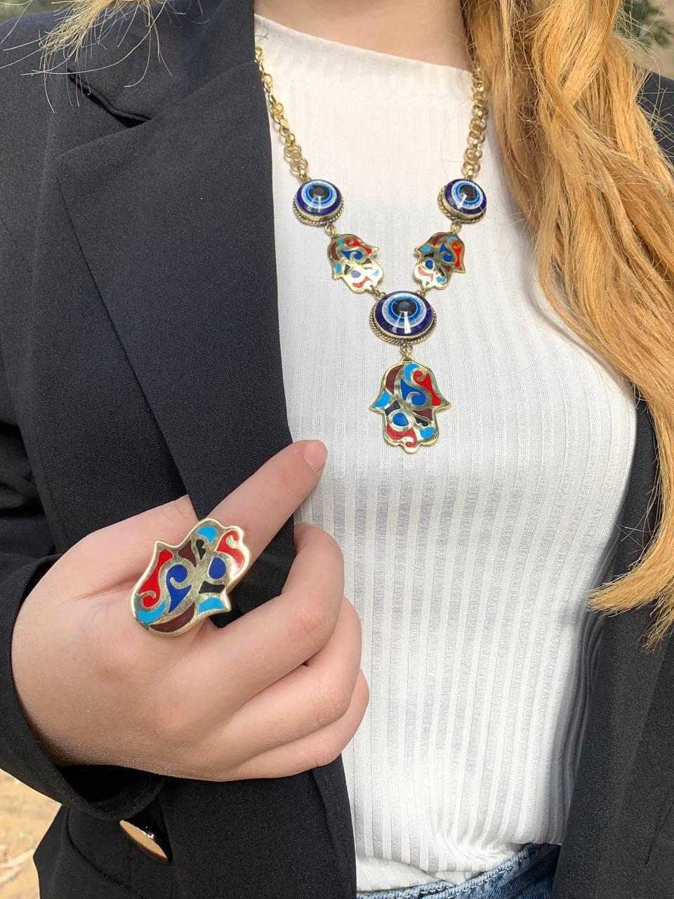 Copper Shaped eyes ( necklace&ring) - view 2