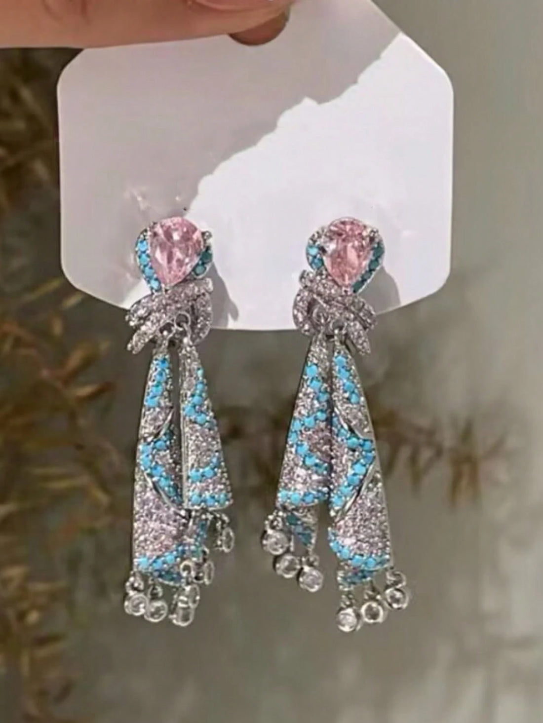 SHEIN 1 Pair Luxury French Style Colorful Silk Crystal Tassel Earrings, Elegant Jewelery - view 2
