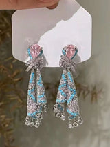 SHEIN 1 Pair Luxury French Style Colorful Silk Crystal Tassel Earrings, Elegant Jewelery