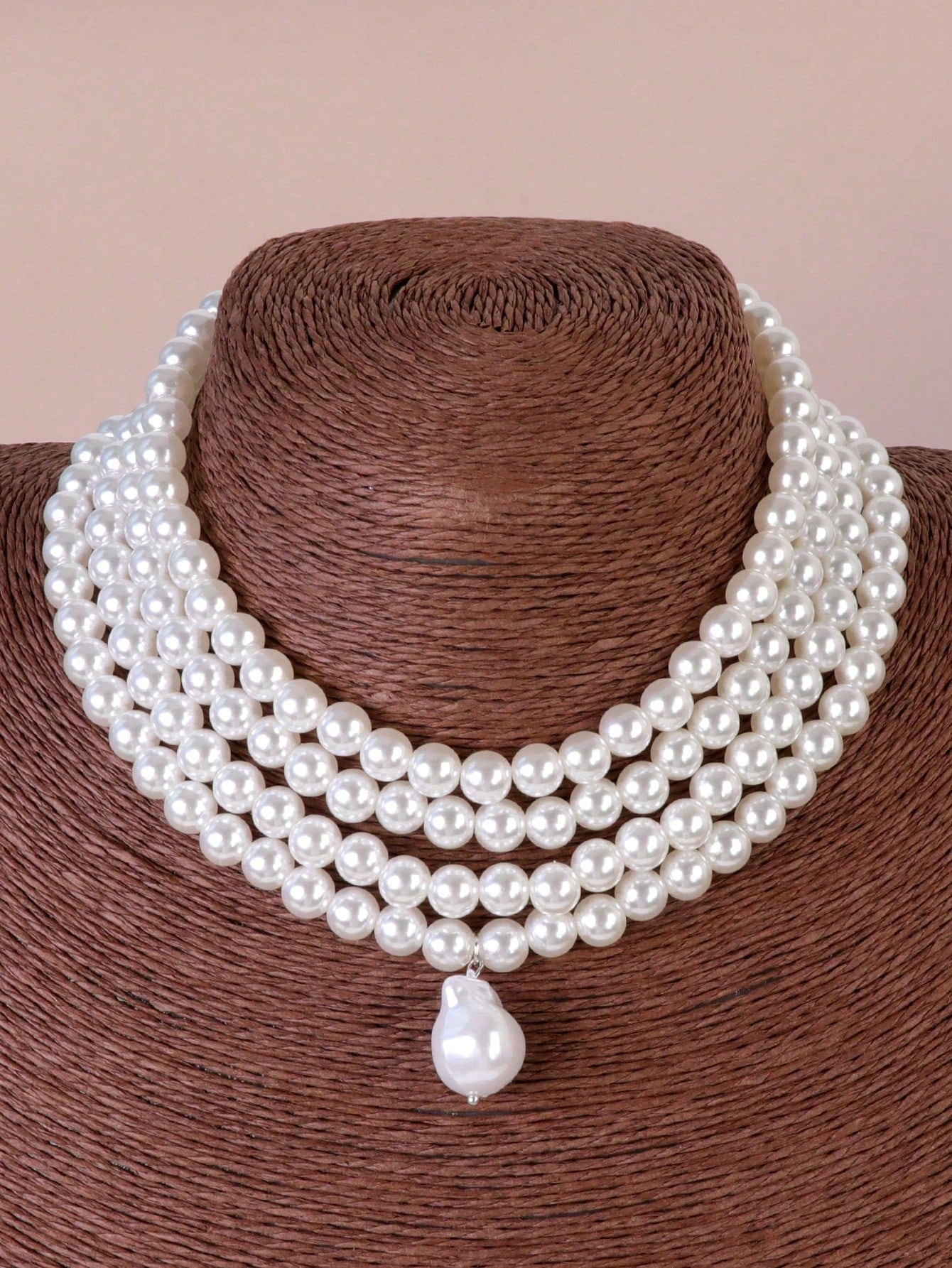 SHEIN 1pc Vintage Baroque Style Asymmetrical Faux Pearl Multi-Layer Choker Necklace, Suitable For Women's Daily, Evening, Party Wear